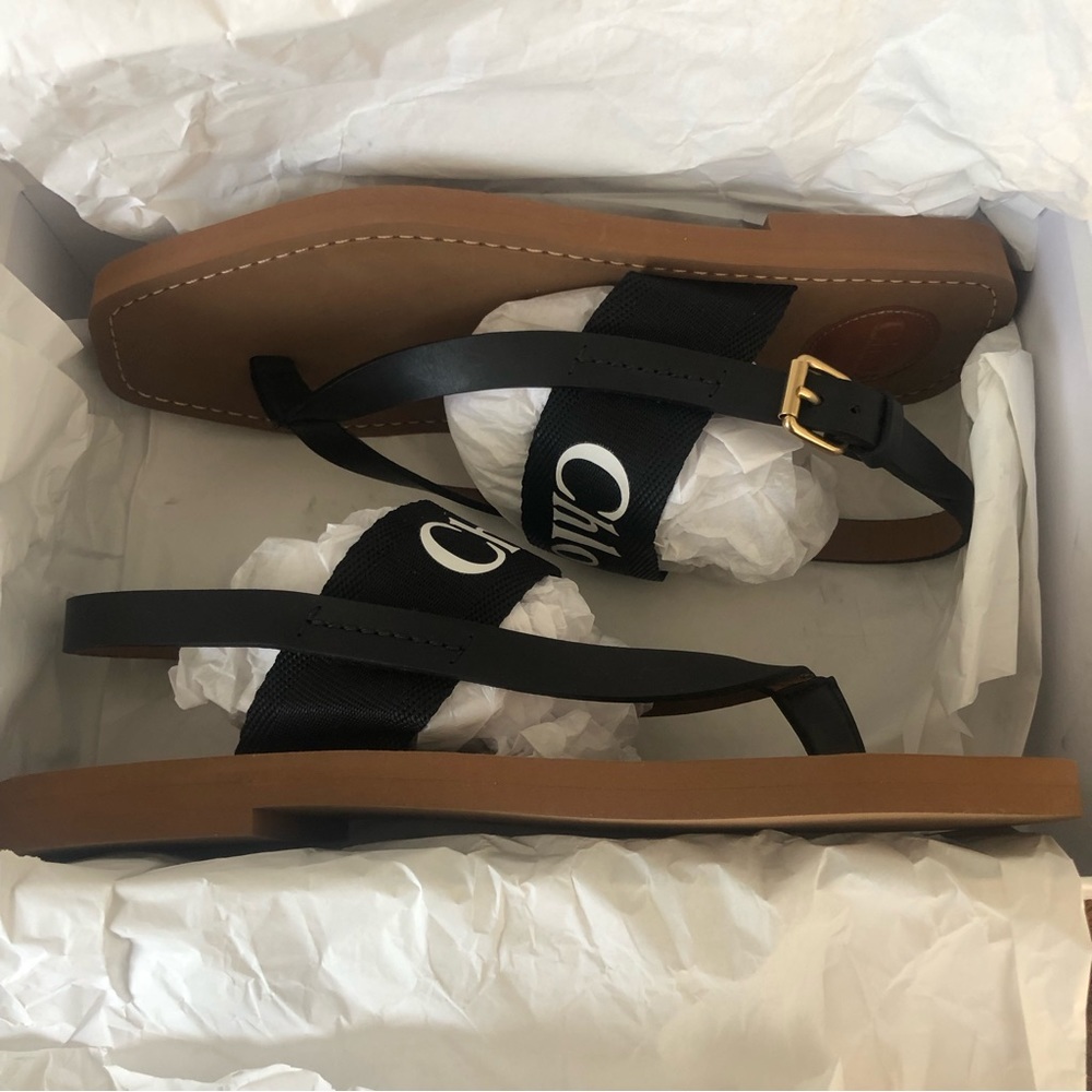 NIB $450 CHLOÉ Woody Logo Sandal (Women) in Black - size 40 EU / 10 US! - Picture 14 of 16